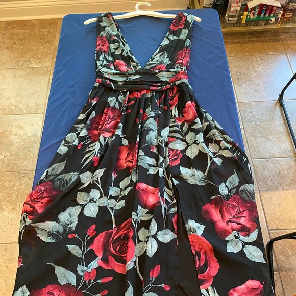 Lulus Floral Black High-Low Wrap Maxi Dress Sz XS brw - Picture 4 of 9
